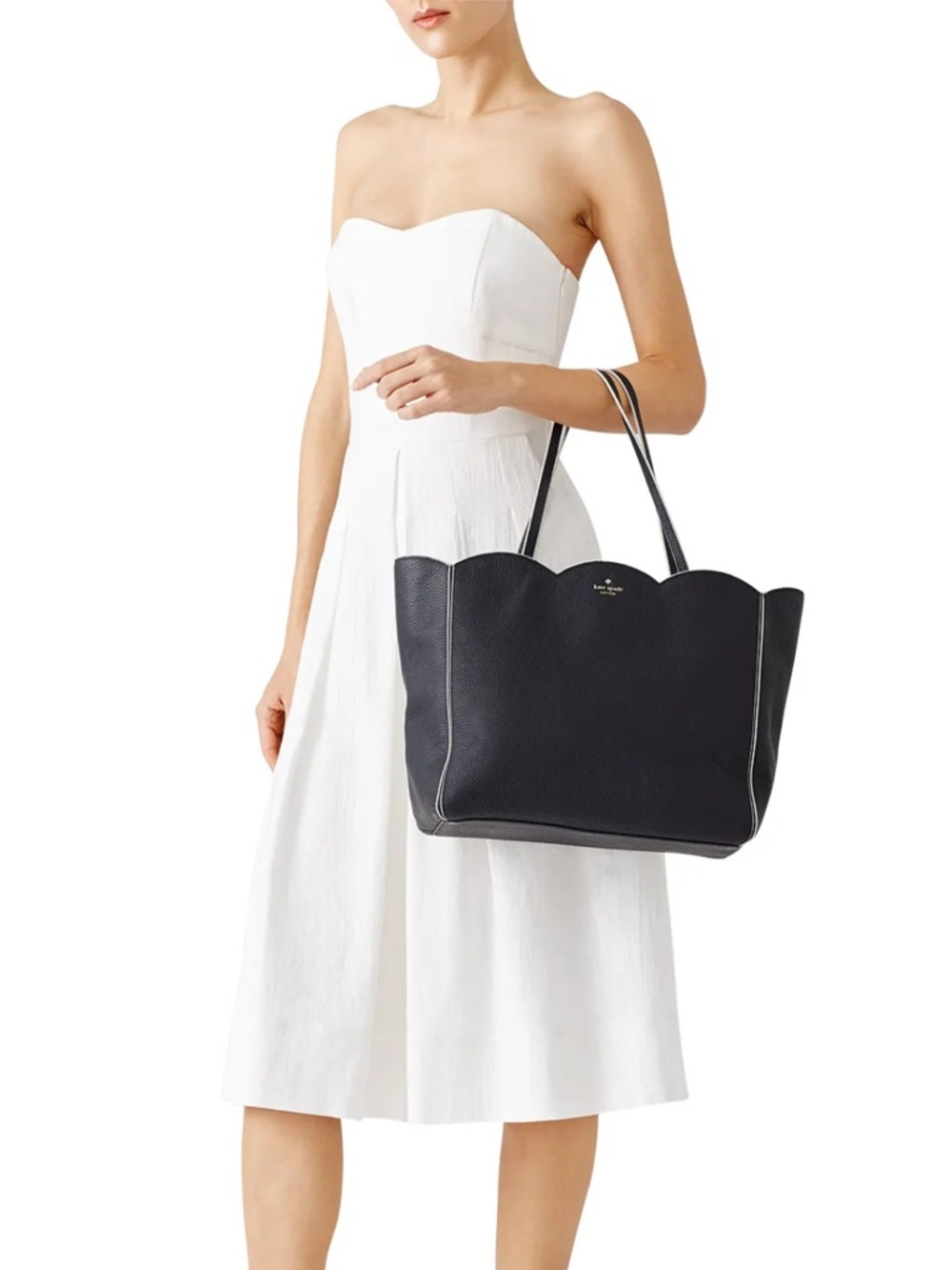 kate spade Black Scalloped-trimmed Pebbled Leather Tote - Picture 3 of 11